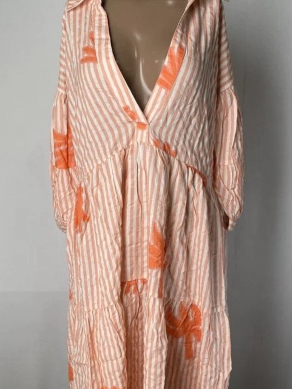 Celandine Anthropologie Dress Peach Striped Floral Flowy Cotton Maxi Sz XS - Picture 4 of 4